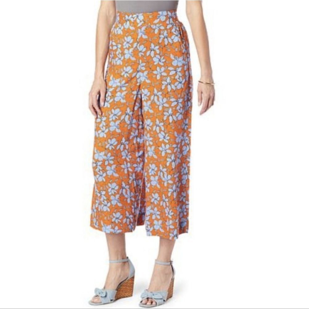 Jessica Simpson Women orange blue floral wide leg cropped flowy pants sz 2X Boho